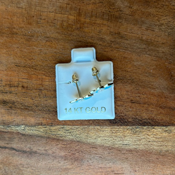 NWOT 14 KTS Solid Gold Blue Labubu Stud Earrings - Picture 3 of 4